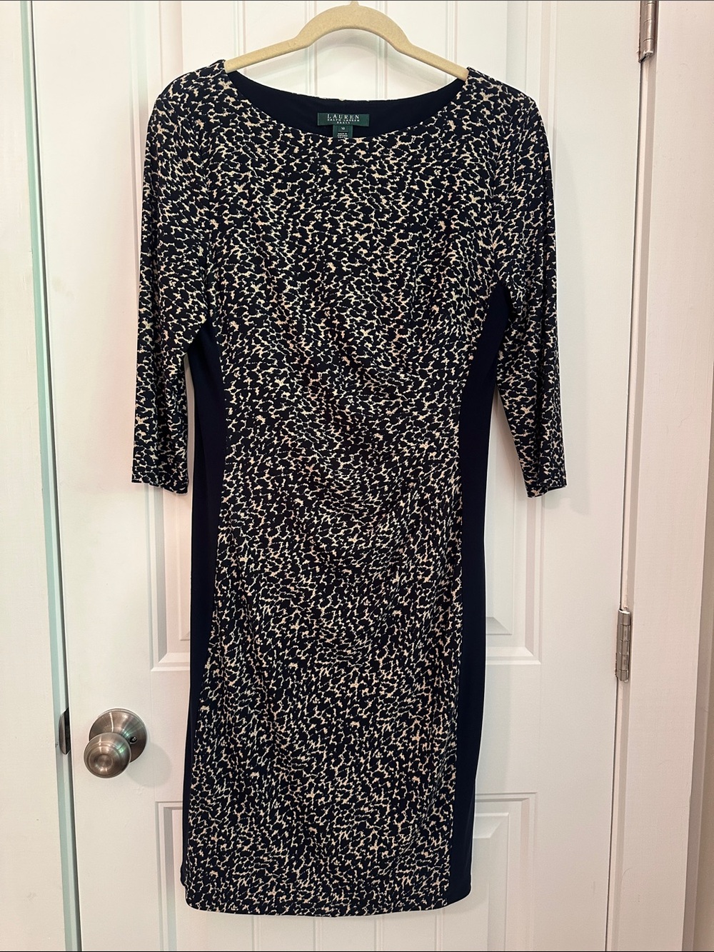 Lauren Ralph Lauren Navy and Cream Printed Sheath Dress